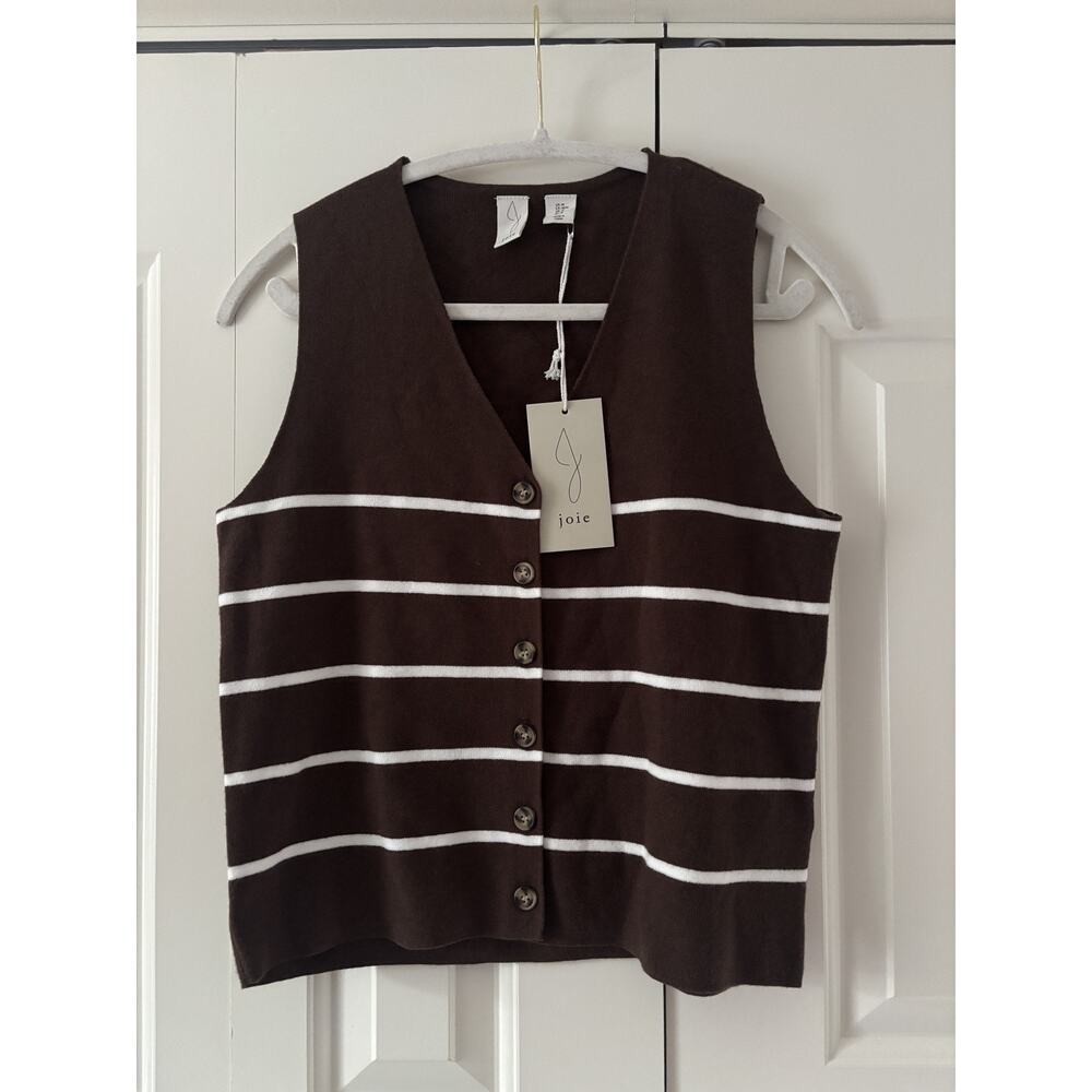 Joie Brown White Striped Button Vest Medium - Picture 2 of 7